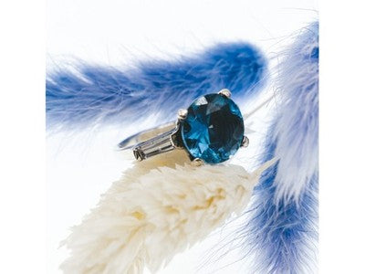 925 Sterling Silver Blue Topaz & Quartz Ring Size 6.5
