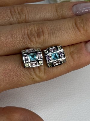 925 Sterling Silver Multicolor Spinel Earrings Length 0.46 Inch
