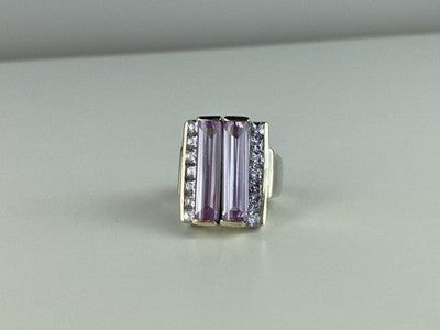 925 Sterling Silver Iolite & CZ Ring Size 7