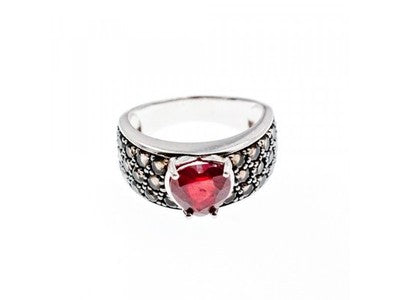 925 Sterling Silver Ruby & Hessonite "Heart" Ring Size 9