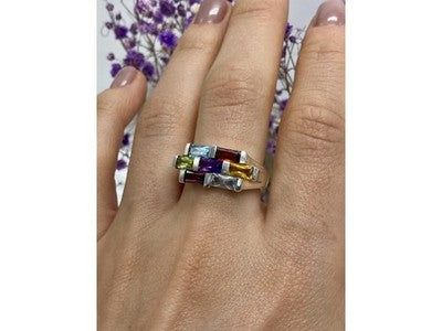 925 Sterling Silver Multi Gemstones Ring Size 11