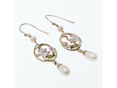 925 Sterling Silver Pearls & Enamel Earrings