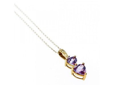 10K Yellow Gold Amethyst & Diamond Hearts Chain With Pendant