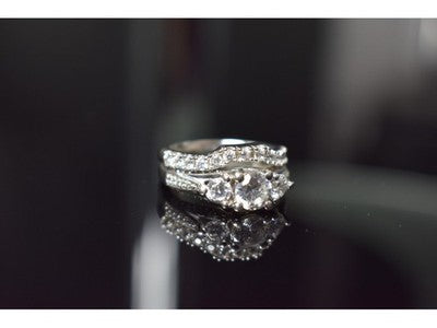 925 Sterling Silver CZ Double Ring Size 6.5
