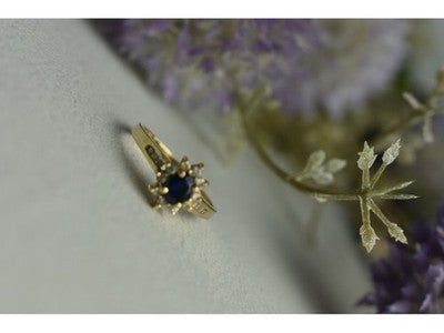 14K Yellow Gold Dark Blue Spinel & Diamonds Ring Size 5.5