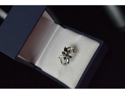 925 Sterling Silver Black Spinel & CZ Ring Size 5.5