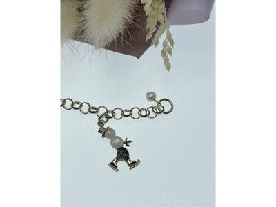 925 Sterling Silver Pearls "Snowmen" Bracelet