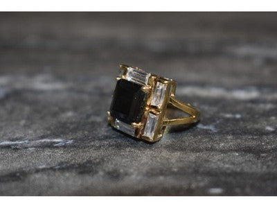 925 Sterling Silver Gold Plated Jewelry Glass & CZ Ring Size 6.5