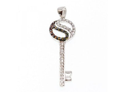 925 Sterling Silver Black & White CZ "Key" Pendant