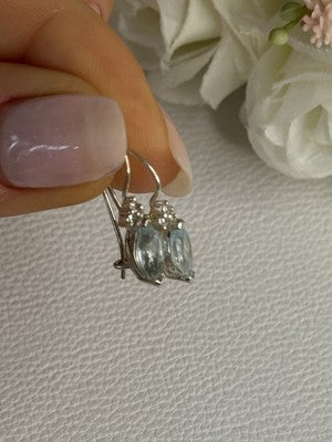 925 Sterling Silver Blue Topaz & Beryl Earrings Length0.80 Inch