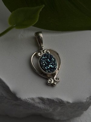 Sajen 925 Sterling Silver Blue Marcasite Artisan Pendant