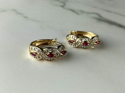 925 Sterling Silver Gold Plated Pink Topaz Earrings