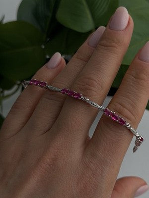 925 Sterling Silver Pink Sapphire Love Romantic Bracelet 7