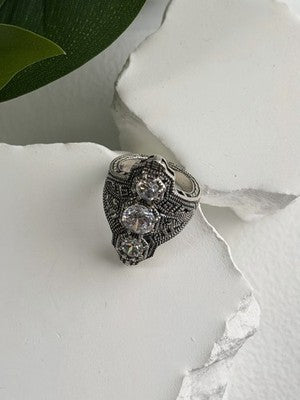 Vintage 925 Sterling Silver Cz & Marcasite Ring Size 6