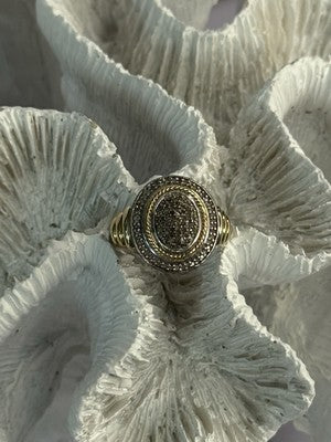 925 Sterling Silver Gold Plated Part Diamond Ring Size 6