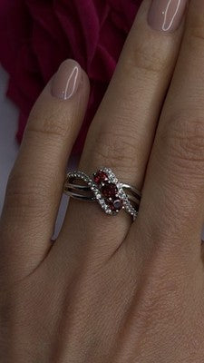 925 Sterling Silver Garnet & Beryl Ring Size 7