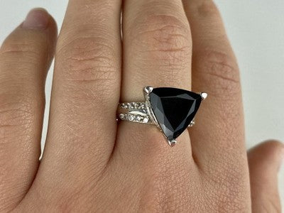 925 Sterling Silver Black Nephrite ( Jade ) & Quartz Ring Size 8