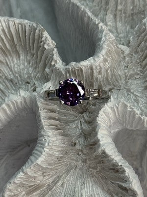 925 Sterling Silver Purple & White Spinel Ring Size 6.5