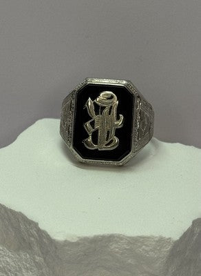 10K WHITE GOLD VINTAGE ART DECO BLACK ONYX RING SIZE 8