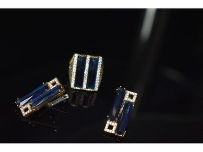925 Sterling Silver Blue Alpanite SET (Ring & Earrings)