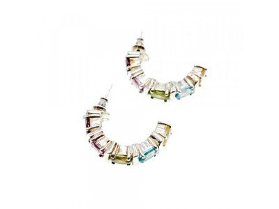 925 Sterling Silver Multi Gemstones Stud Earrings