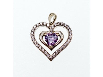 925 Sterling Silver Amethyst & Beryl "Heart" Pendant