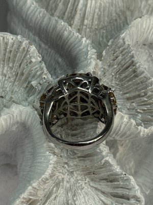 925 Sterling Silver Agate Citrine & Beryl Ring Size 6