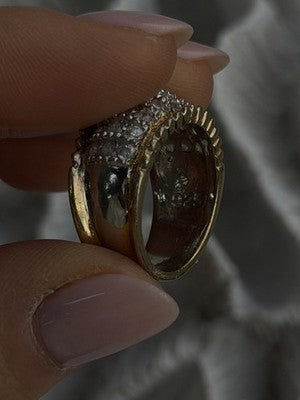 925 Sterling Silver Gold Plated White Colorless Topaz Ring Size 7.5
