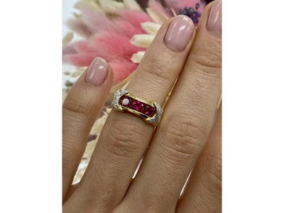 925 Sterling Silver Gold Plated Pink Topaz Ring Size 5