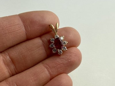 14K Yellow Gold Ruby & White Topaz Pendant
