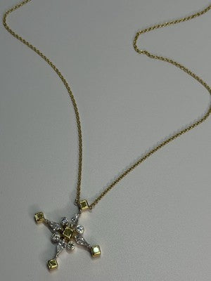 18K 750 YELLOW GOLD YELLOW & WHITE DIAMONDS 6.26 CT CROSSNECKLACE LENGTH 18 INCH