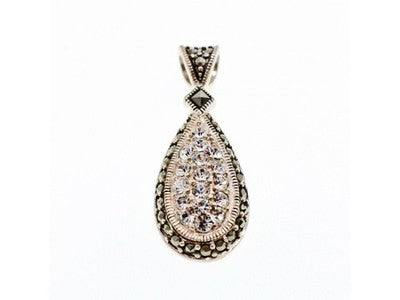 925 Sterling Silver CZ & Marcasite Drop Pendant