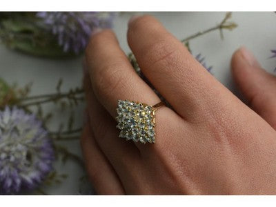 925 Sterling Silver Gold Plated Blue Spinel Ring Size 8