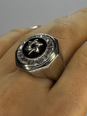 925 Sterling Silver Star of David Onyx & CZ Ring Size 9.5