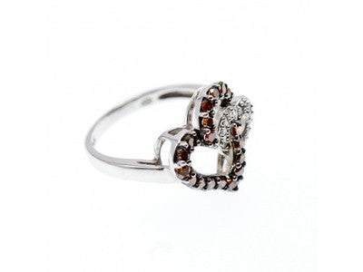 10K White Gold Hessonite & Diamonds "Hearts" Ring Size 7