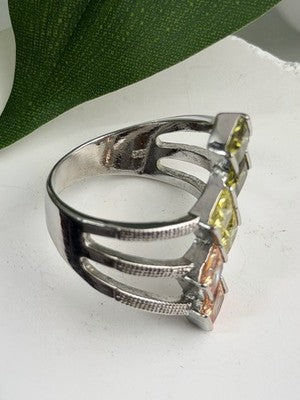 Beautiful Design 925 Sterling Silver 3 Color Spinel Ring Size 10