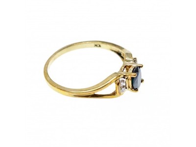 10K Yellow Gold Blue Spinel & Diamonds Ring Size 8