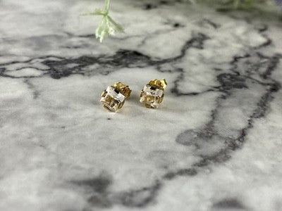 925 Sterling Silver Gold Plated White Topaz Stud Earrings Italy