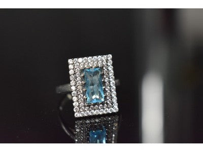 925 Sterling Silver Blue Alpanite & CZ Ring Size 8.5
