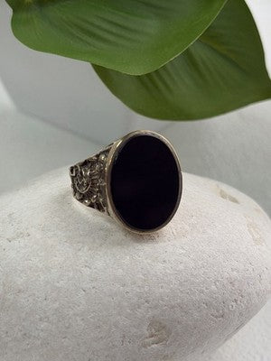 Men's 925 Sterling Silver Gold Plated Black Onyx Ring Size 9