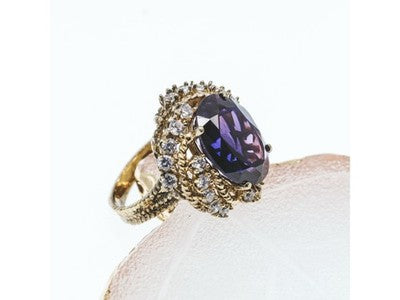 925 Sterling Silver Gold Plated Purple Spinel & CZ Ring Size 6