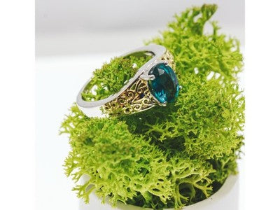 925 Sterling Silver Gold Plated Spinel Openwork Ring Size 6
