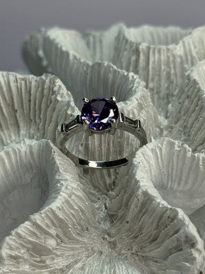 925 Sterling Silver Purple & White Spinel Ring Size 6.5