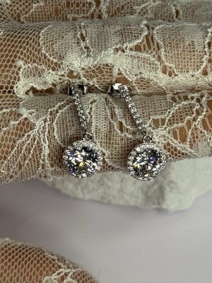 925 Sterling Silver Dream CZ Earrings Length 1.05 Inch