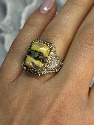 925 Sterling Silver Yashma Citrine & Beryl Ring Size 6