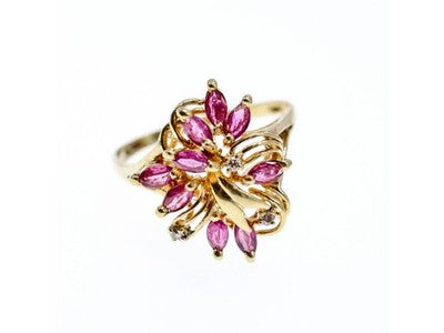 14K Yellow Gold Spinel & Diamonds Ring Size 10.5