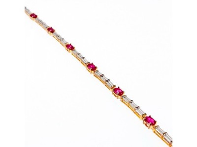 925 Sterling Silver Gold Plated Spinel & CZ Bracelet Size 7.5 IN