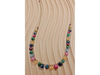 925 Sterling Silver Gold Plated Agates "Mood" Necklace Italy