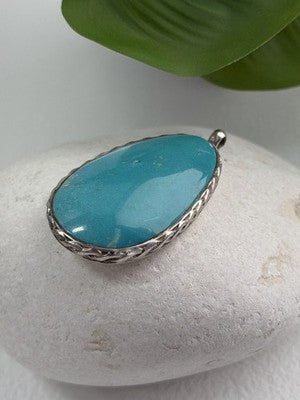 925 Sterling Silver Turquoise Pendant Length 1.8 in