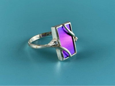 925 Sterling Silver Anodized Titanium & Quartz Ring Size 10.25
